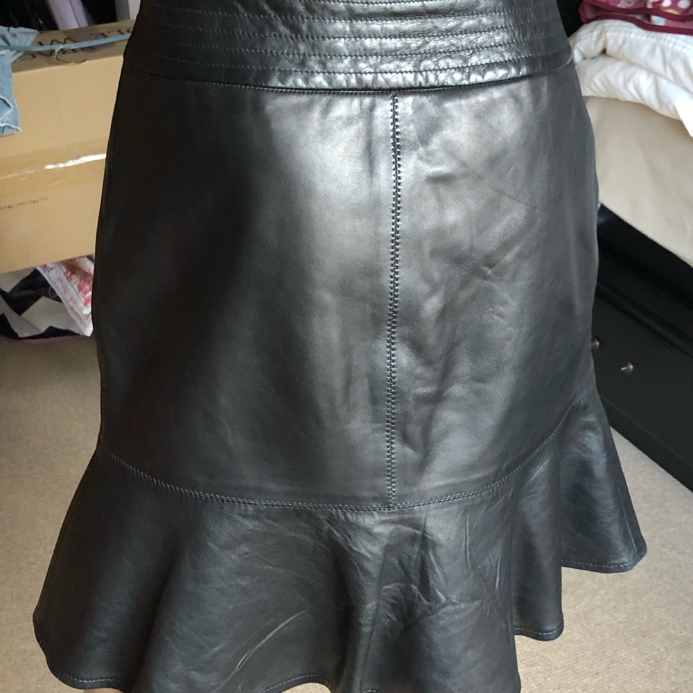 Joseph Black Leather Flared Skirt New